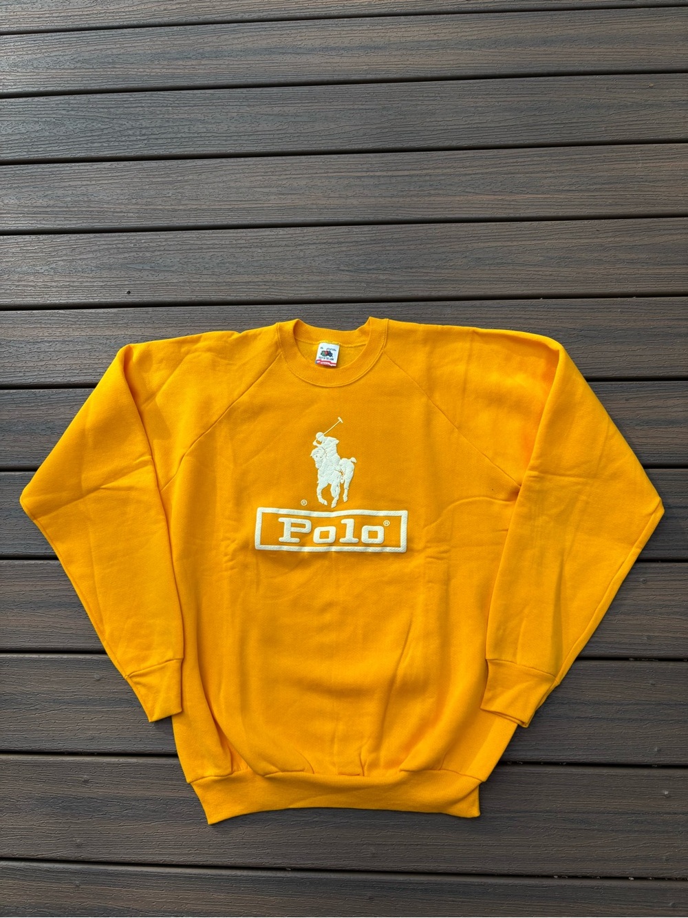 Vintage 80’s Polo Ralph Lauren Puff Print Yellow Crewneck Sweatshirt Mens XL New